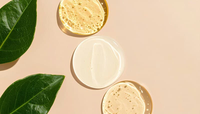 Skincare products with green leaves